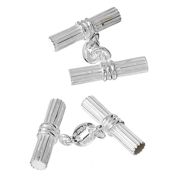 Sterling Silver Double Grooved Bar Cufflinks