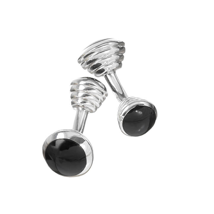 Sterling Silver Bar With Onyx Ends Cufflinks