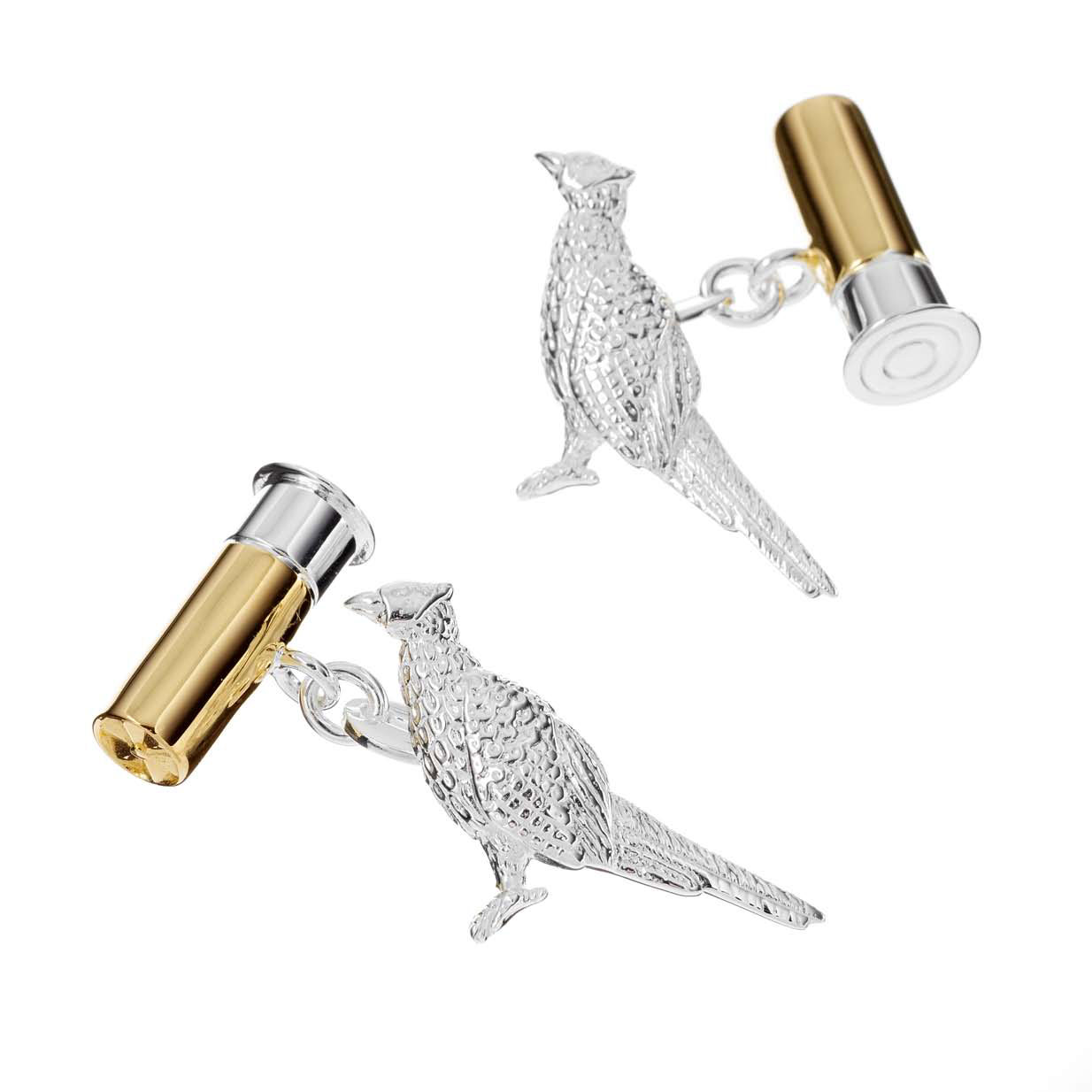Gold on Sterling Silver Pheasant and Gun Cartridge Cufflinks