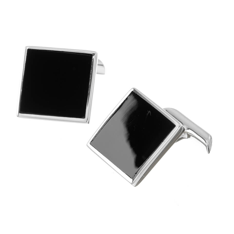 Sterling Silver Square Onyx Cufflinks