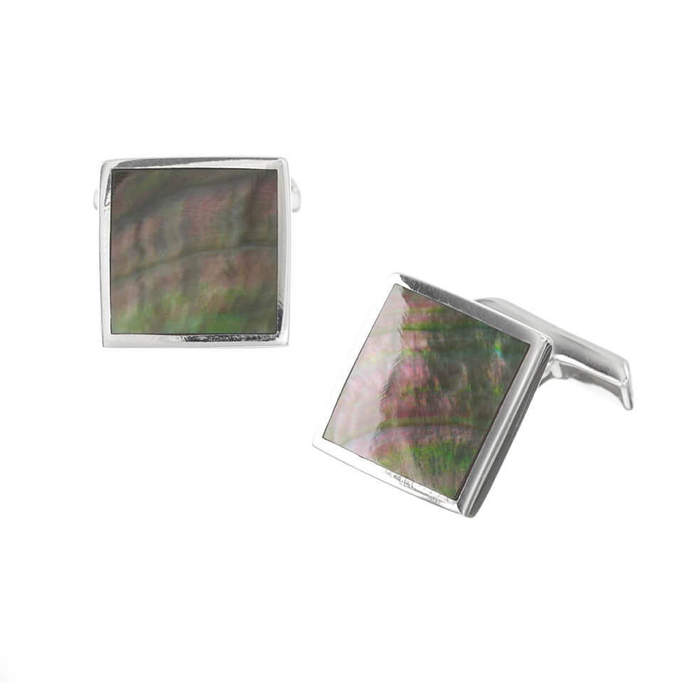 Sterling Silver Square Black Mother of Pearl Cufflinks