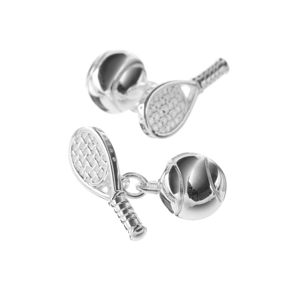 Sterling Silver Single Tennis Racket and Ball Cufflinks