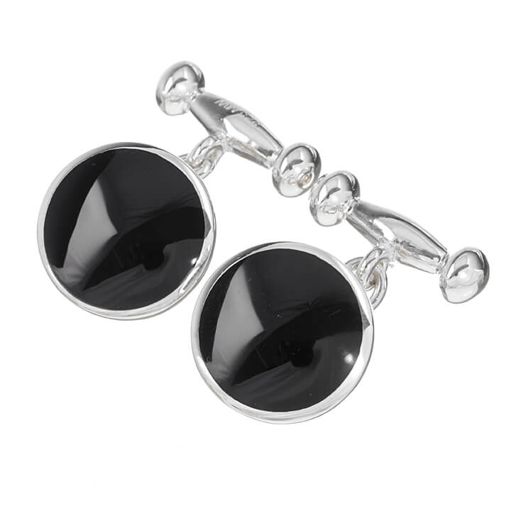 Sterling Silver Round Onyx Cufflinks