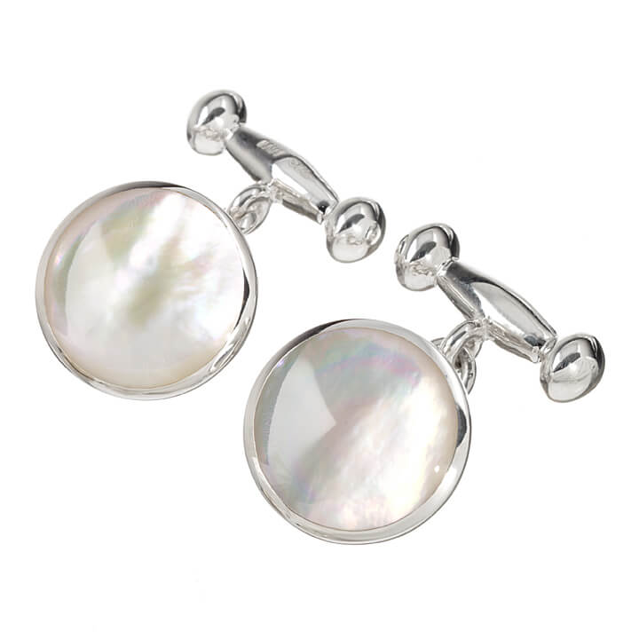 Sterling Silver Round Mother of Pearl Cufflinks