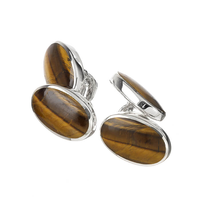 Sterling Silver Double Oval Tigers Eye Cufflinks