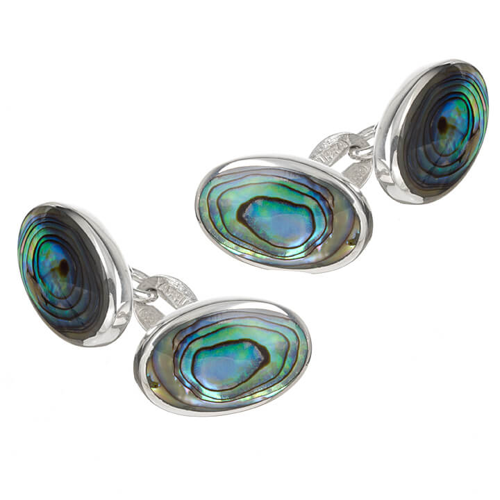 Sterling Silver Double Oval Paua Shell Cufflinks