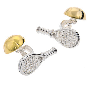 Tennis Racket and Ball Cufflinks in Gunmetal and Gilt