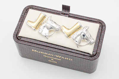 Horse Head and Boot Cufflinks in Gunmetal and Gilt