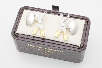 Crossed Skis Cufflinks in Gunmetal and Gilt