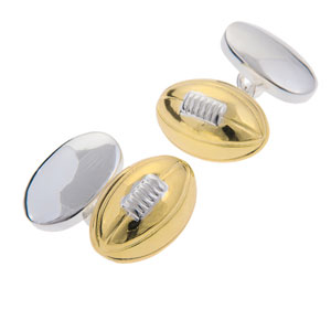 Rugby Ball Cufflinks in Gunmetal and Gilt