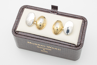 Rugby Ball Cufflinks in Gunmetal and Gilt