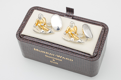 Skier Cufflinks in Gunmetal and Gilt