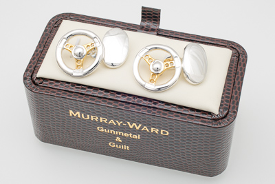 Steering Wheel Cufflinks in Gunmetal and Gilt