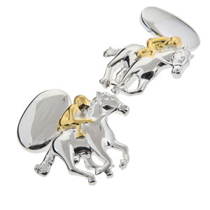 Race Horse and Jockey Cufflinks in Gunmetal and Gilt