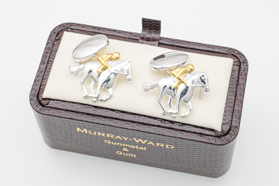 Race Horse and Jockey Cufflinks in Gunmetal and Gilt