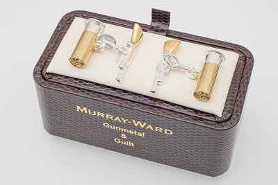 Shotgun and Gun Cartridge Cufflinks in Gunmetal and Gilt