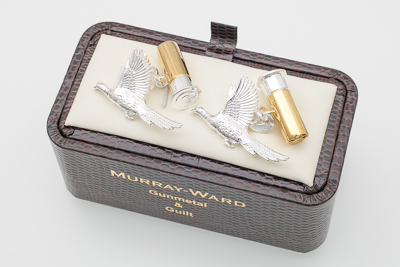 Flying Pheasant And Cartridge Cufflinks in Gunmetal and Gilt