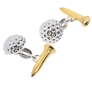 Golf Ball and Tee Cufflinks in Gunmetal and Gilt