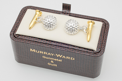 Golf Ball and Tee Cufflinks in Gunmetal and Gilt