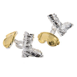 Ski Boot and Goggles Cufflinks in Gunmetal and Gilt