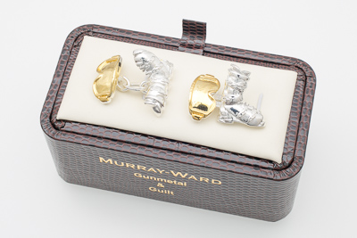 Ski Boot and Goggles Cufflinks in Gunmetal and Gilt