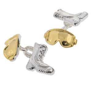 Snowboard Boot and Goggles Cufflinks in Gunmetal and Gilt