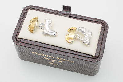 Snowboard Boot and Goggles Cufflinks in Gunmetal and Gilt