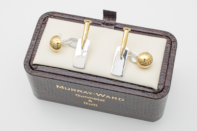 Cricket Bat and Ball Cufflinks in Gunmetal and Gilt