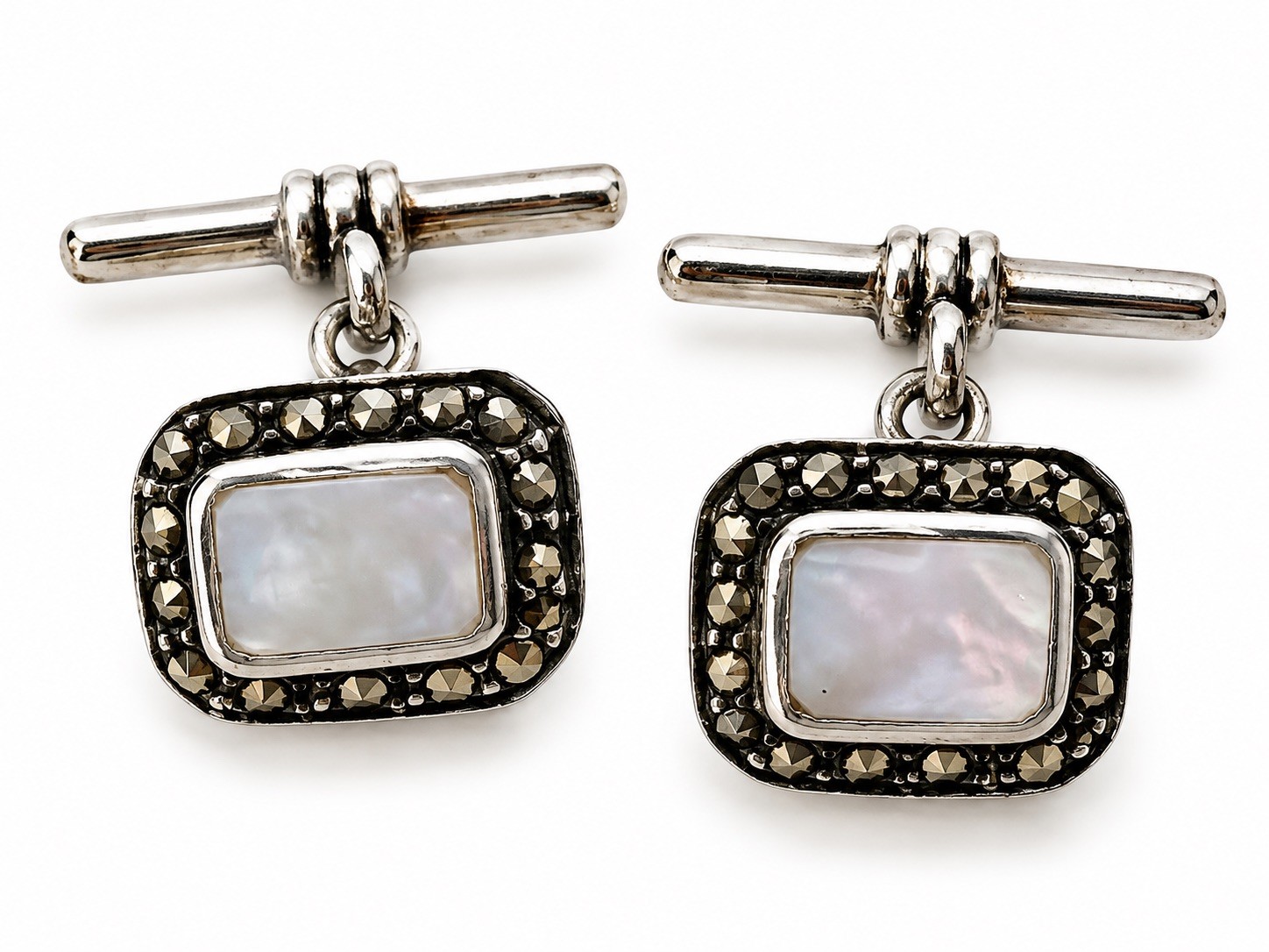 Vintage Style Marcasite and Mother of Pearl Sterling Silver cufflinks 