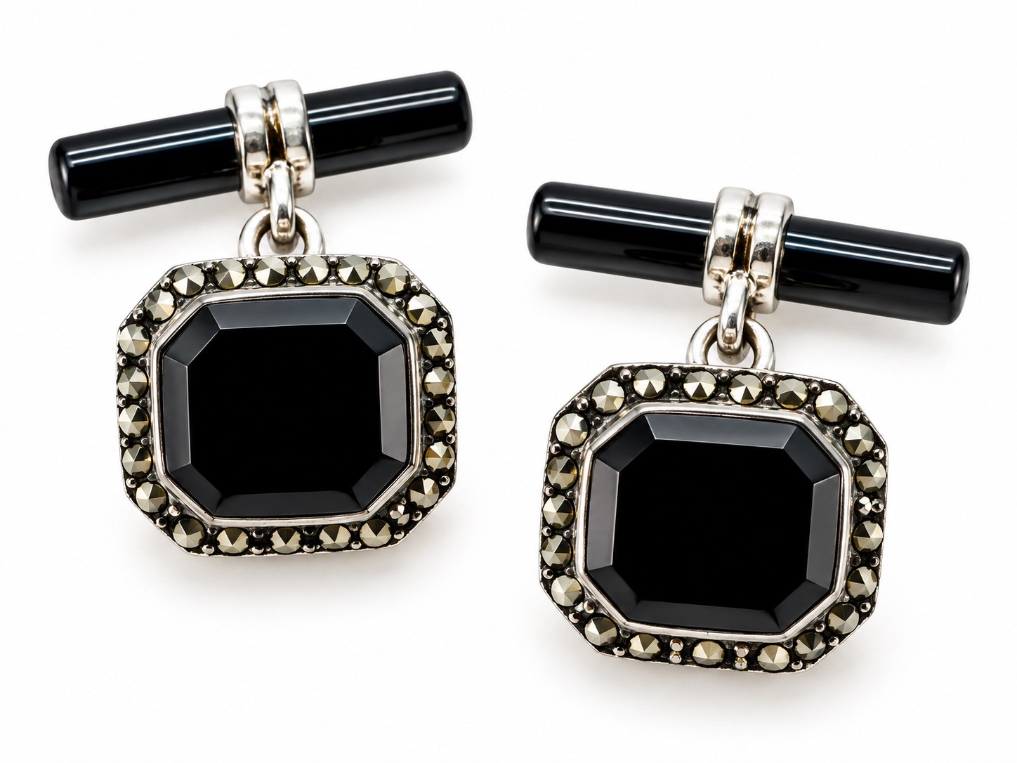 Marcasite and Onyx Vintage style Sterling Silver cufflinks Marcasite and Onyx Vintage style Sterling Silver cufflinks