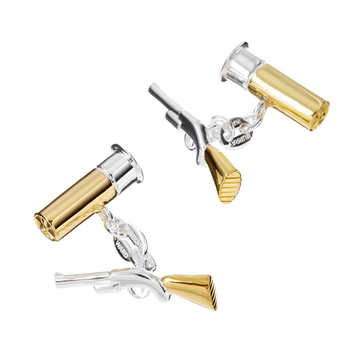 Shotgun and Gun Cartridge Cufflinks in Gunmetal and Gilt