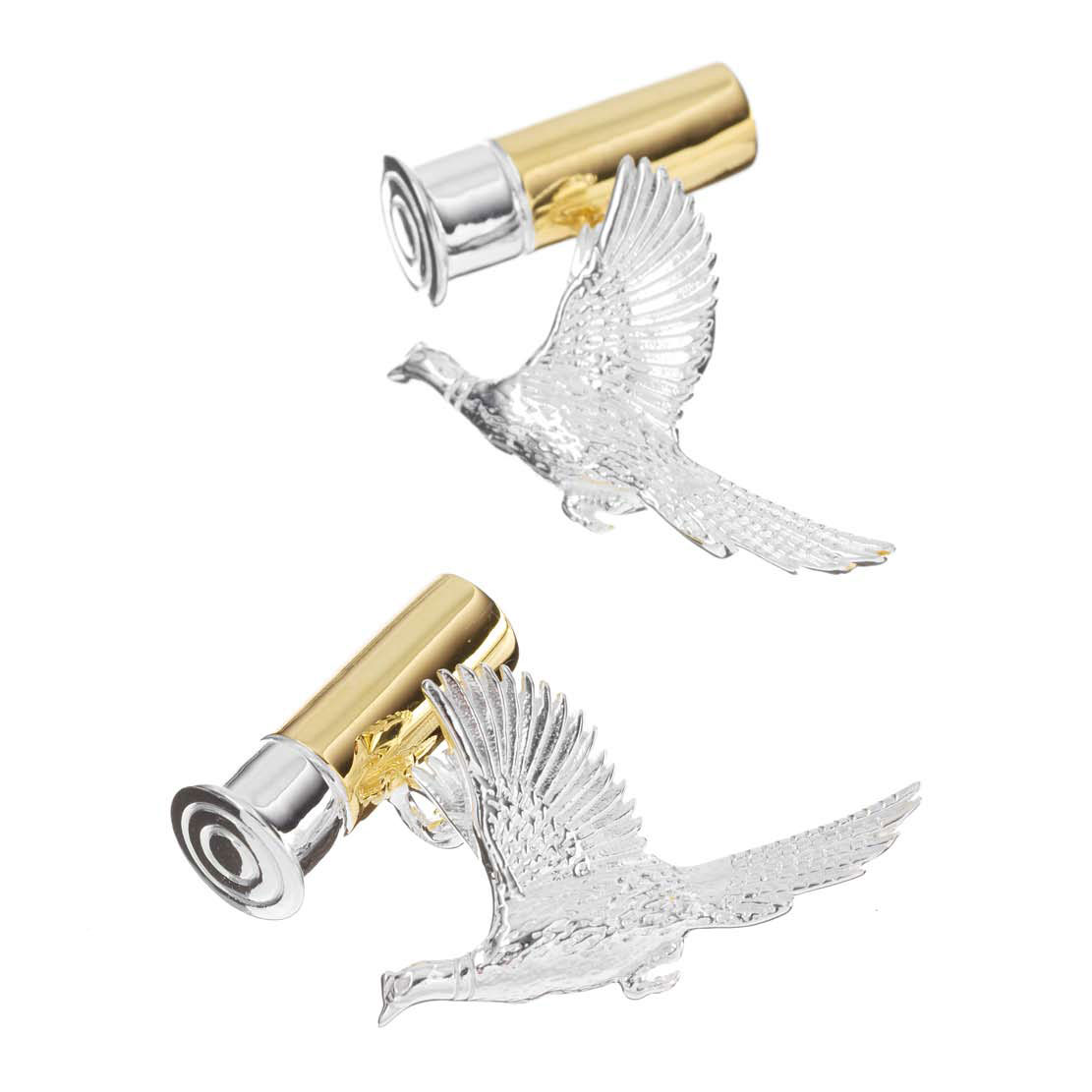 Flying Pheasant And Cartridge Cufflinks in Gunmetal and Gilt