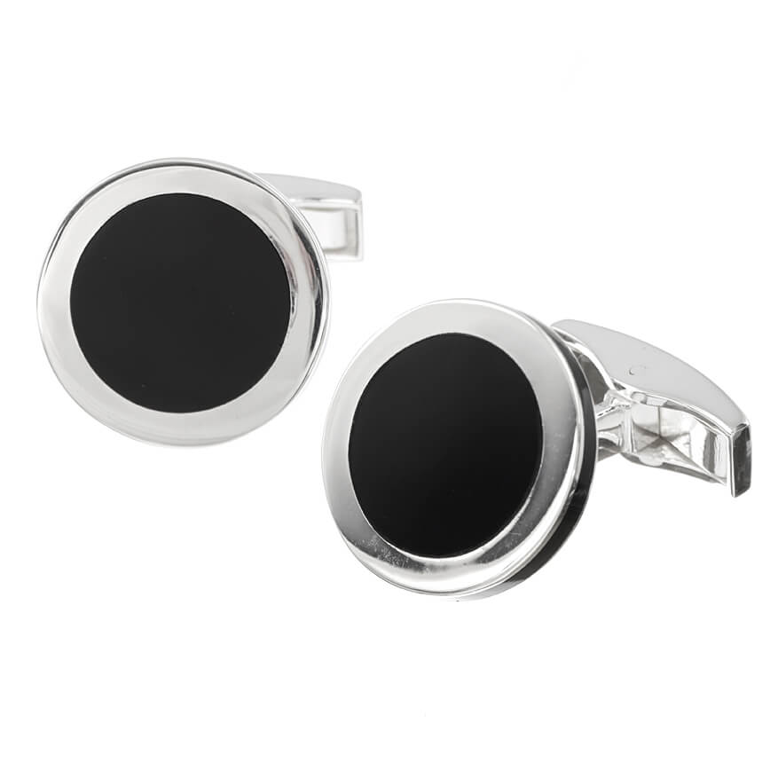 Sterling Silver Round Onyx Centre Cufflinks