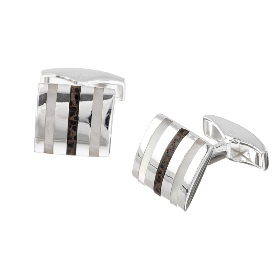 Sterling Silver Square Striped Mother of Pearl Cufflinks