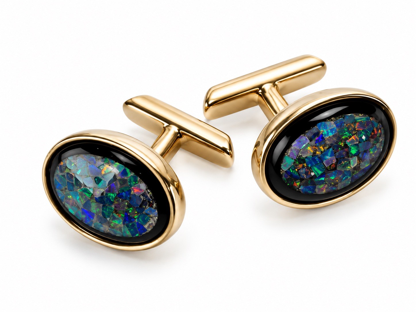 Opal and Onyx Oval Gold on Sterling Silver cufflinks Opal and Onyx Oval Gold on Sterling Silver cufflinks
