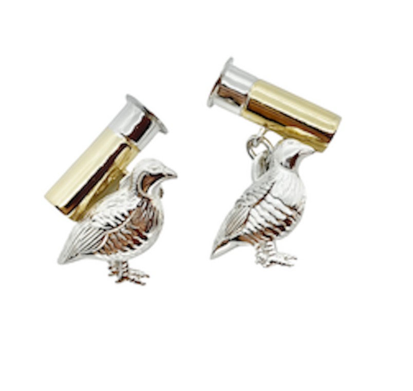 Gold on Sterling Silver Partridge and Gun Cartridge Cufflinks