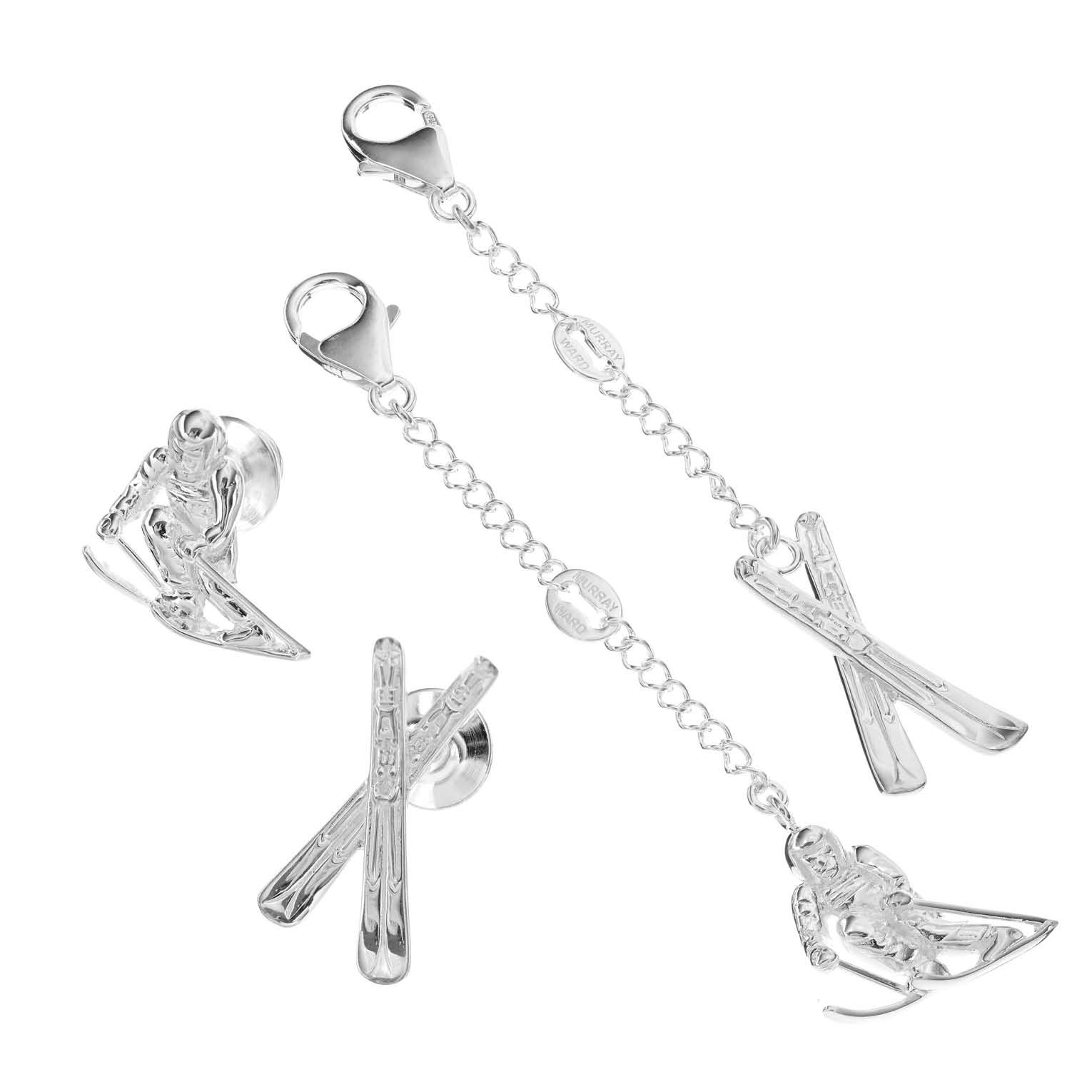 925 Sterling Silver 3D Skiing Skier Charm Or Pendant